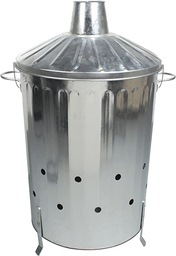 CrazyGadget® Small Medium Large Extra Large Galvanised Metal Incinerator Fire Burning Bin with Special Locking Lid (90 Litre)