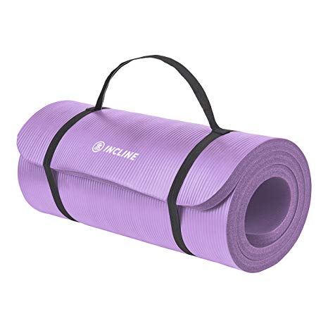Incline Fit Exercise Mat Ananda 1" Extra Thick Exercise Mat with Strap - Non Slip Workout Mat for Yoga, Pilates, Stretching, Meditation, Floor & Fitness Exercises