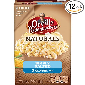 Orville Redenbacher's Naturals Simply Salted Popcorn, 3-3.3 oz Count Boxes (Pack of 12)