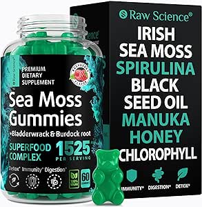 Irish Sea Moss Gummies - Detox & Thyroid Support for Women & Men - Black Seed Oil, Manuka Honey, Fenugreek, Chlorophyll: Immune Support, Immunity Supplement - Burdock Root, Bladderwrack - 60 Gummies