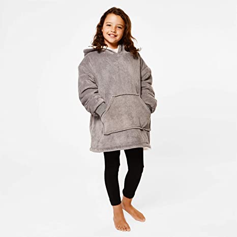 Sienna Kids Hoodie Blanket Oversized Ultra Soft Plush Sherpa Fleece Wearable Warm Throw Cosy Pull Over for Boys Girls Children - Charcoal Grey, SBSHHODCL25