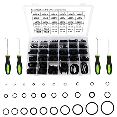 Ideashop 1225 PCS O Ring Assortment Kit 32 Sizes Nitrile Rubber O Ring for Professional Plumbing, Automotive, Faucet, Mechanic, Repair, Air or Gas Connections with 4 Piece O Ring Remover(Black)