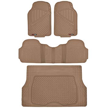 Motor Trend Flextough Rubber Car Floor Mats & Cargo Trunk Mat Set Black Heavy Duty - Odorless, Extreme Duty (Beige)