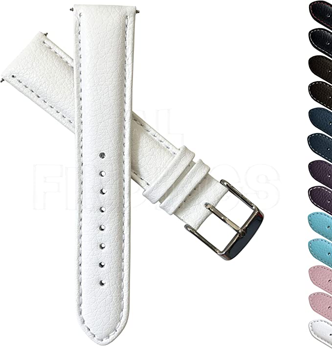 12mm Genuine Buffalo Grain Leather Watch Strap Band Mens Ladies Padded SS Buckle White