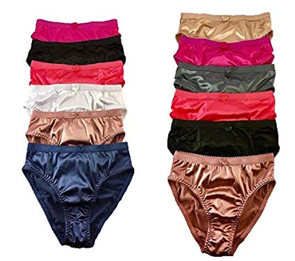 Peachy Panty Lingerie Women's 6 Pack Various Style of Comfortable Satin Shine Smooth Soft Nylon Panties