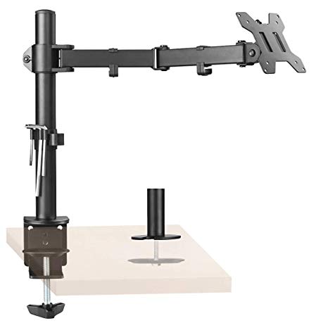 Suptek Fully Adjustable Single Arm LCD LED Monitor Desk Mount Stand Bracket for 13"-27" Screen with ±45° Tilt, 360° Rotation & 180° Pull Out Swivel Arm - Max VESA 100x100 MD6421
