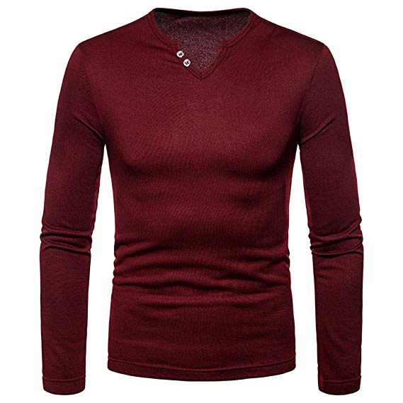 iLXHD 2018 Mens Casual Sweartshirts Solid Long Sleeve V-Neck T-Shirt Blouse Tee