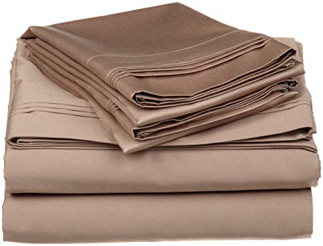 Superior 100% Egyptian Cotton 4-Piece Solid Sheet Set Olympic Queen Taupe