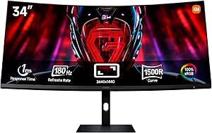 Xiaomi Curved Gaming Monitor G34WQi - Monitor Gaming de 34" WQHD (3440 x 1440, 180Hz, 1ms, HDMI 2.0x2, Puerto DP1.4x2, Protección Luz Azul), Negro (Versión ES)