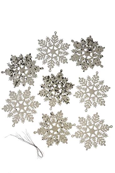 Christmas Snowflake Ornament Set by Clever Creations | Beautiful White and Glitter Pattern | 8 Pack | Festive Holiday Décor | Classic Design | Light Weight Shatter Resistant | Hangers Included | 90mm