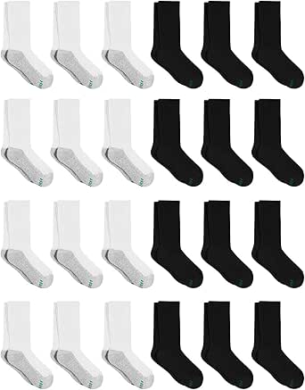 Hanes Boys' Crew Socks Pack, Socks for Boys Age 5-12, Stretch Cotton Socks, Comfortable Cushioned Crew Socks, 24-Pack