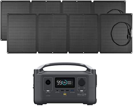 EF ECOFLOW Portable Power Station River 288Wh with 2 110W Solar Panel, 3 600W (Peak 1200W) AC Outlets, Solar Generator for Outdoors Camping RV Hunting Emergency