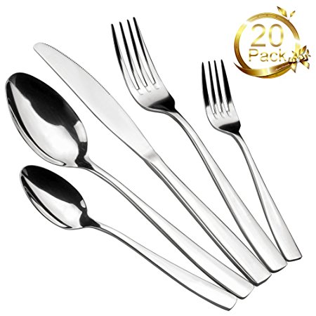 ONSON 20-Piece Flatware Set,Stainless Steel Dinnerware,Steel Mirror Polishing,Multipurpose Use for Kitchen,Hotel or Restaurant,Cutlery Service for 4