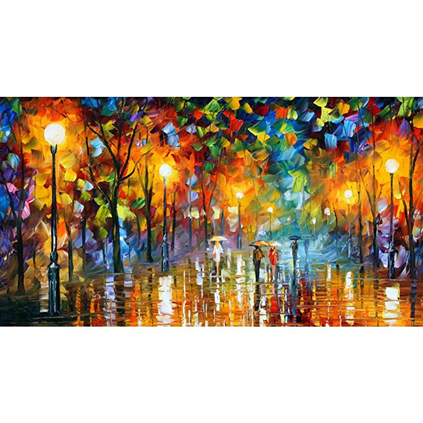 Van Eyck Walking under the Street Lamp Colorful Palette Knife Oil Painting of Tree Wall Canvas linen Art Prints Pictures Wall Art for Bedroom Living Room HD-158