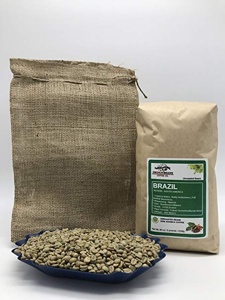 5lbs BRAZIL NATURAL (includes a FREE BURLAP BAG) Specialty-Grade, CURRENT-CROP Green Unroasted Coffee Beans – This Natural Process Bean is Extremely Popular with Espresso Aficionados as Base in Blends