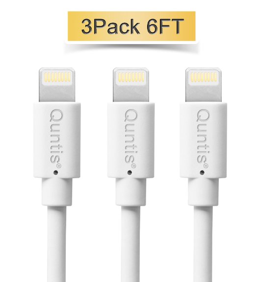 QuntisTM 6ft Lightning to USB Charging Sync Cable for iPhone 6 6Plus 6S 5 5S iPad Air iPad Mini iPad 5 etc with Newest IOS 3 Pack White65289