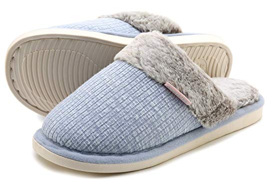 HomyWolf Womens Comfy Fuzzy Slppers, Memory Foam Slip On House Slippers for Mothers and Kids