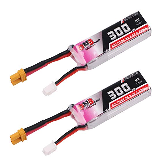 2pcs GAONENG 300mAh 2S 80C/160C 7.6V LiPo Battery HV 2S LiHv Battery with XT30 Plug for Micro FPV Racing Drone Brushless Quadcopter Like Eachine Trashcan Betafpv 75X