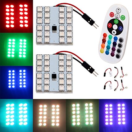 EverBrightt 1-Set(2PCS) RGB 5050 24SMD LED Panel Dome Light Auto Remote Controlled Colorful Led Lamp DC 12V With T10 BA9S Festoon Adapters