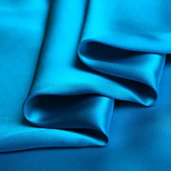 Blue Jewel Color 100% Pure Silk Fabric Charmeuse Fabrics by The Pre-Cut 1 Yard for Sewing Clothing Width 44 inch