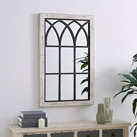 FirsTime & Co. Vista Arched Window Accent Wall Mirror, 37.5" x 24", Distressed White