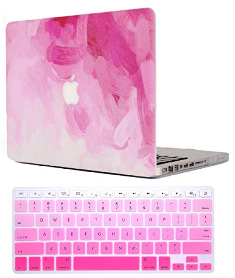 KEC Laptop Case for MacBook Pro 13" (2018/2017/2016) w/ Keyboard Cover Plastic Hard Shell A1989/A1706/A1708 Touch Bar (Pink - Water Paint)