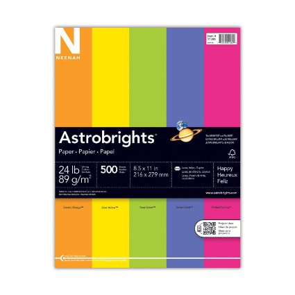 Neenah Astrobrights Premium Color Paper Assortment, 24 lb, 8.5 x 11 Inches, 500 Sheets, Happy