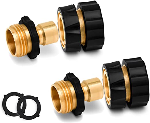 Morvat Brass Quick Connect Hose Connector, Pressure Washer Hose Connect Set, Easily Add Attachments to Garden Hose, Hose Nozzle, 2 Male Connects and 2 Female Connects Plus 2 Extra Washers - Pack of 2