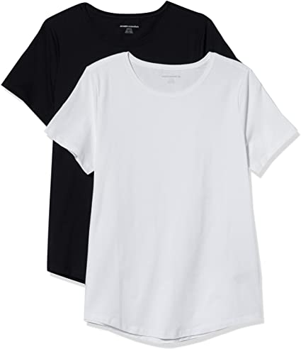 Amazon Essentials Women's 2-Pack Classic-Fit 100% Cotton Short-Sleeve Crewneck T-Shirt