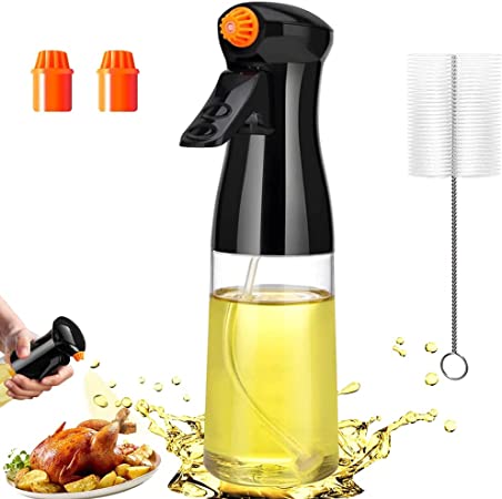 Olive Oil Sprayer for Cooking,Rotatable Nozzle Olive Oil Spray Bottle 200ml Vinegar Dispenser with Brush Leak Proof Oil Sprayer for Kitchen, Cooking, Baking,Salad, BBQ,Roasting ,Black