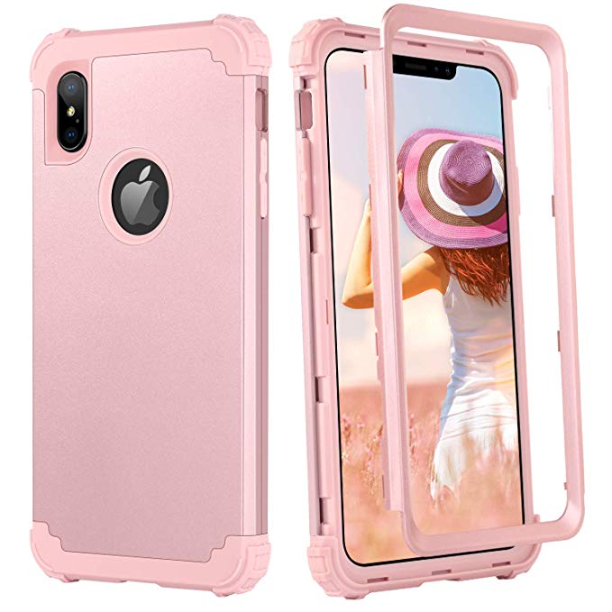 iPhone Xs Max Case, BENTOBEN iPhone Xs Max Girly Phone Cases 3 in 1 Hybrid Heavy Duty Shockproof Anti-Scratch Full Body Soft Bumper Protective Phone Cover for Apple iPhone Xs Max 2018, Rose Gold/Pink