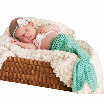 Wind of Spring Newborn Baby Crochet Knitted Photo Photography Props Green Mermaid Tail Romper Outfit