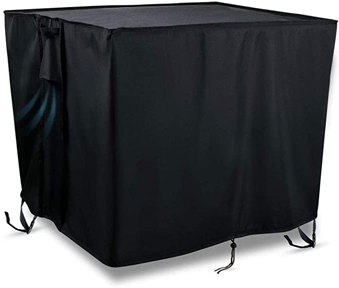 Kasla Fire Pit Table Cover Square 28 x 28 x 25 inch - 600D Heavy Duty PVC Waterproof Windproof for Patio Gas Firepit Furniture (Black)