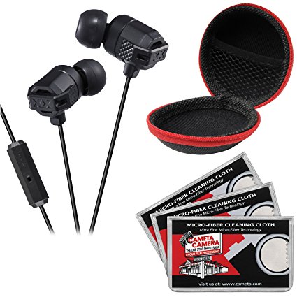 JVC HA-FR202 XTREME XPLOSIVES Inner Ear Headphones with Remote & Mic (Black) with Case & 3 Microfiber Cloths