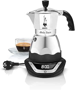 Bialetti Moka Timer, Elektrische Kaffeemaschine mit eingebautem Timer, 3 Tassen, 365 W, Schwarz