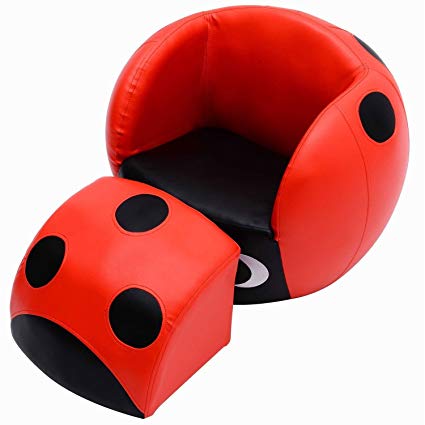 HOMCOM Kids Children Ladybug Chair Armchair Sofa and Stool Theme Playroom Furniture