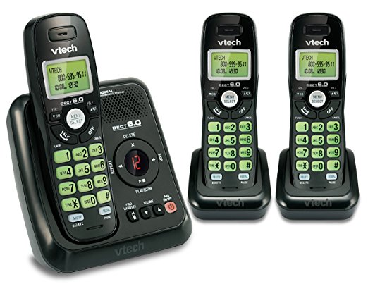 Vtech DECT 6.0 3 Cordless Phones with Caller ID, ITAD, Black