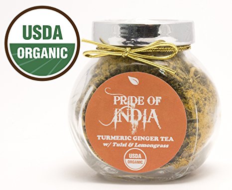 Pride Of India - Organic Turmeric Ginger Tea, 1.2oz Gourmet Handmade Jar (Makes 25 Cups)