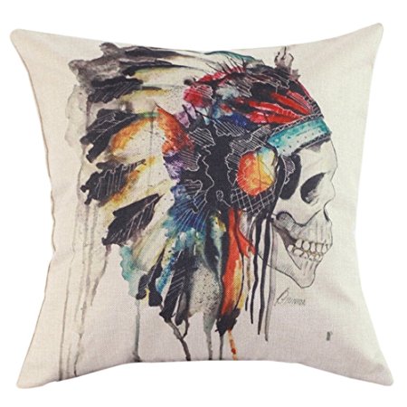 2015 New Printing Cushion Cover Watercolor Skull Headdress Pillow Cover Sofa Cover Decorative Pillows-American Indian