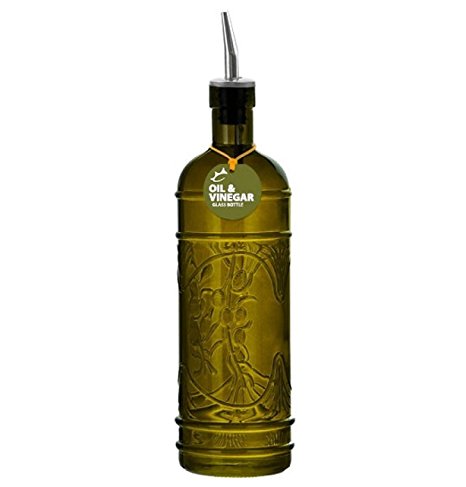 Unique Kitchen Olive Oil, Liquid Dish or Hand Soap Glass Bottle Dispenser ~ G244F ~ Vintage Green Glass Bottle with Metal Pour Spout and Cork Included