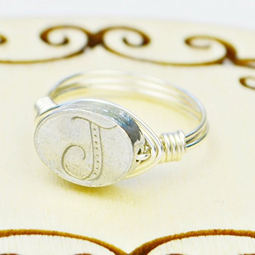 Any Letter/Initial Sterling Silver and Pewter Wire Wrapped Ring- Custom made to size 4 -14