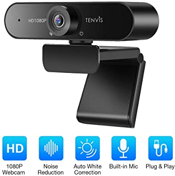 1080P 30fps HD Webcam for Desktop - TENVIS USB Webcam with Noise Minize Microphone, Plug & Play, Online Streaming, Gaming, 120° Widescreen, Auto-White Balance, Rotatable Clip, Tripod for Live Stream