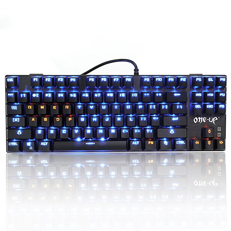 EMISH Mechanical Gaming Keyboard, 87 LED Illuminated Backlit Anti-Ghosting Keys, Water-Resistant and N-Keys Rollover, USB Wired, Professional for Gamers and Typists - Blue Switch