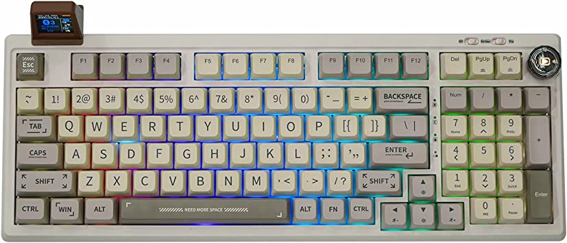 EPOMAKER RT100 97 Keys Gasket BT5.0/2.4G/USB-C Mechanical Gaming Keyboard with Customizable Display Screen, Knob, Hot Swappable Socket, 5000mAh Battery for Win/Mac (Budgerigar Switch)