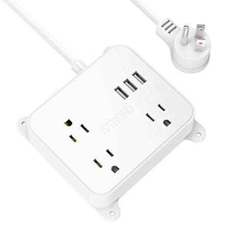 Power Strip with USB, TROND Multi Plug Outlet Splitter with 3 USB Ports, Flat Plug, 3 Widely Spaced Outlets, 4.5ft Extension Cord, Wall Mount, for Cruise Ship Hotel Nightstand Office