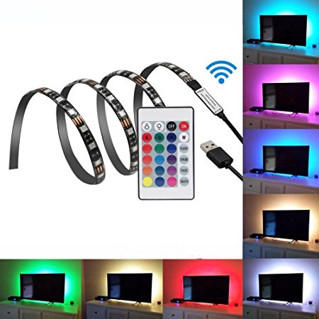 LED Strip TV Backlight Bias Lighting for HDTV/Laptop/Desktop 3.28ft RGB Color 5V USB Powered with Remote