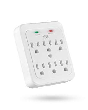 KMC Wall Surge Protector, 980 Joule, 6-Outle Wall Plug Adapter Power Strip, White