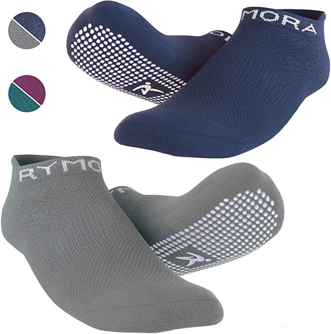 Rymora Non Slip Grip Socks for Women and Men (2 Pairs) - Perfect for Hospital, Yoga, Trampoline, Barre & Home