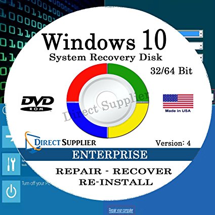 Windows 10 - 32/64 Bit DVD SP1, Supports ENTERPRISE Edition. Recover, Repair, Restore or Re-install Windows to Factory Fresh!