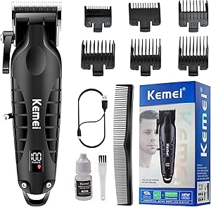 KEMEI 2290 Professional Hair Clippers for Men Cord/Cordless Hair Cutting Kits, Hair & Beard Trimmer, T Blade Barber Clippers with LED Display & USB Rechargeable, Black